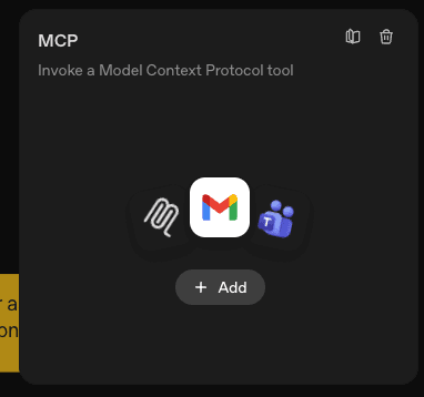 MCP tool node with + Add to connect a server