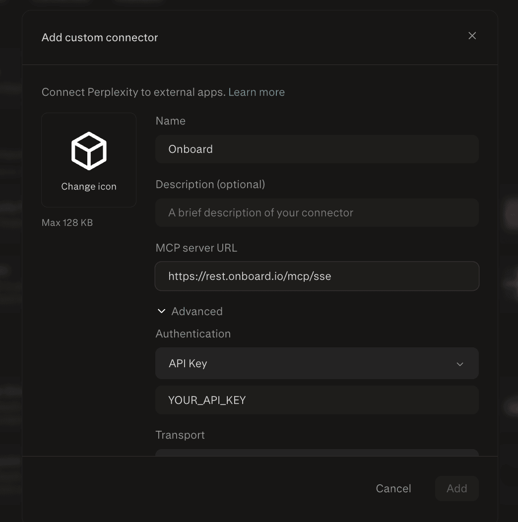 Perplexity custom connector example